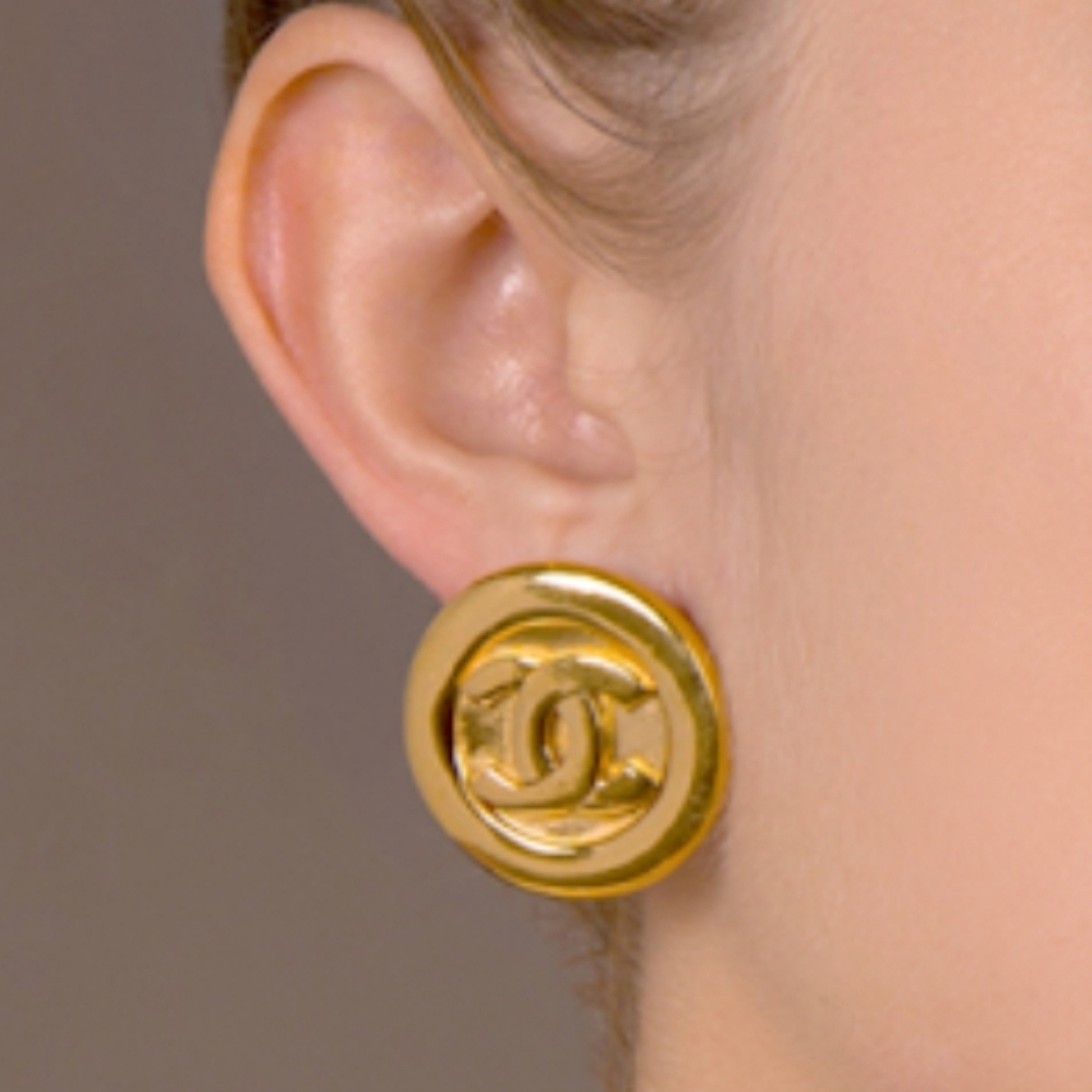 Chanel Vintage Statement Round Flat Earrings - image 1